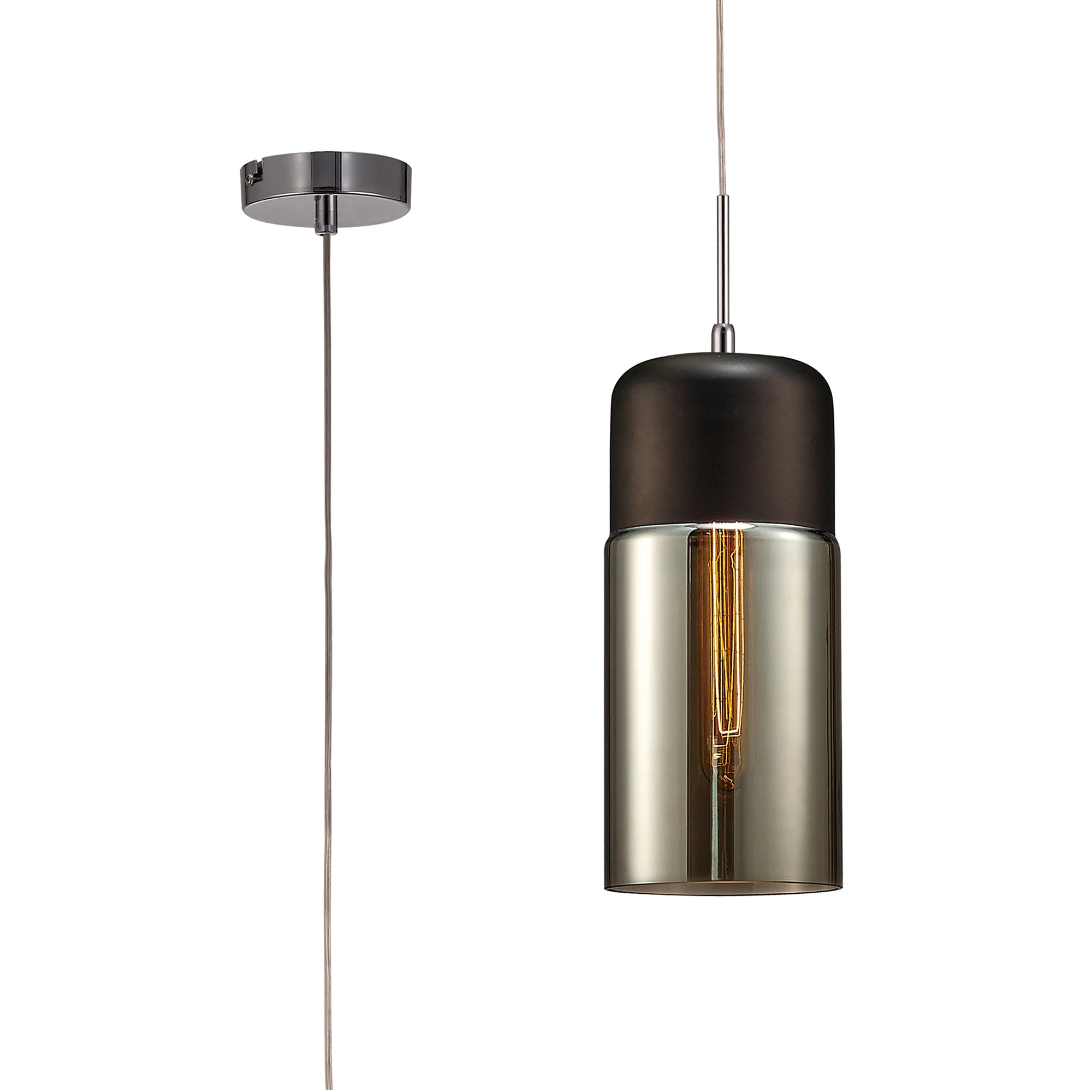 D0115  Mia Smoke Glass Pendant 1 Light Black